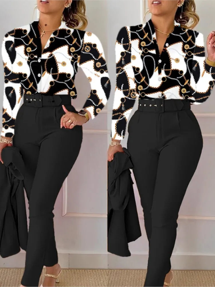 Elegant Women Printed Two Piece Suit